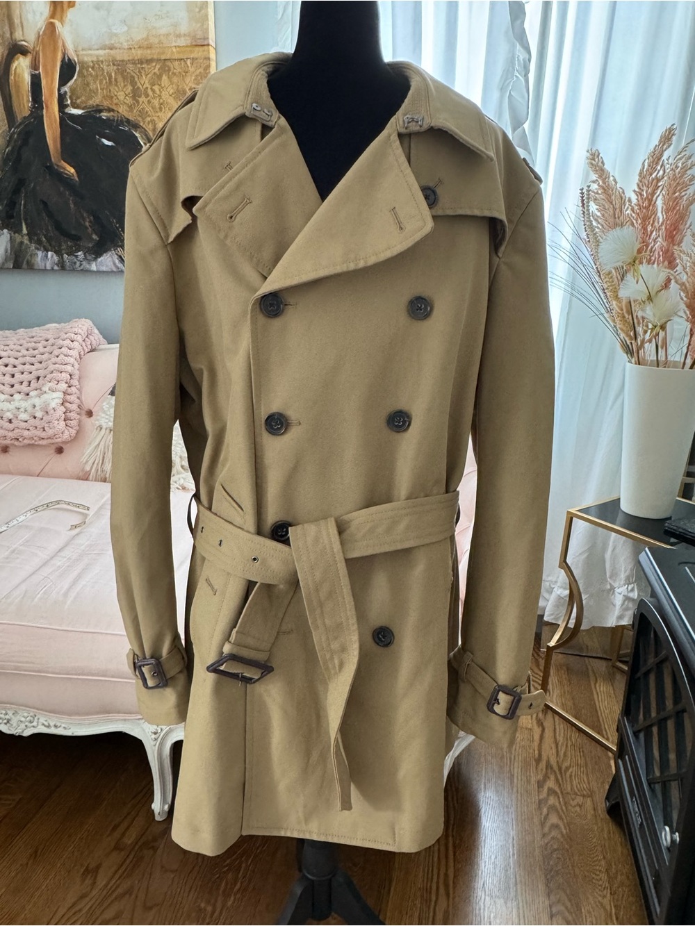 Banana Republic Tan Double-Breasted Trench Coat with Belt